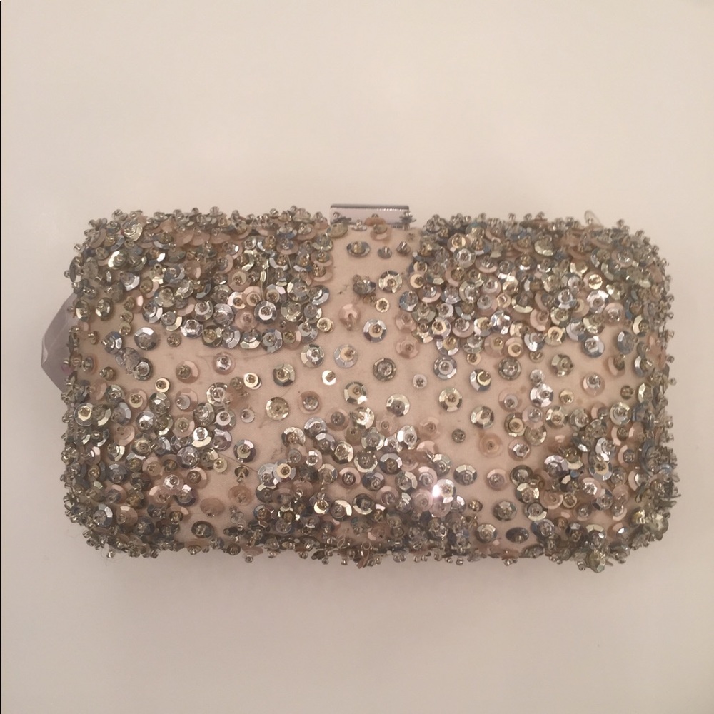 Hand beaded evening clutch with top snap closure